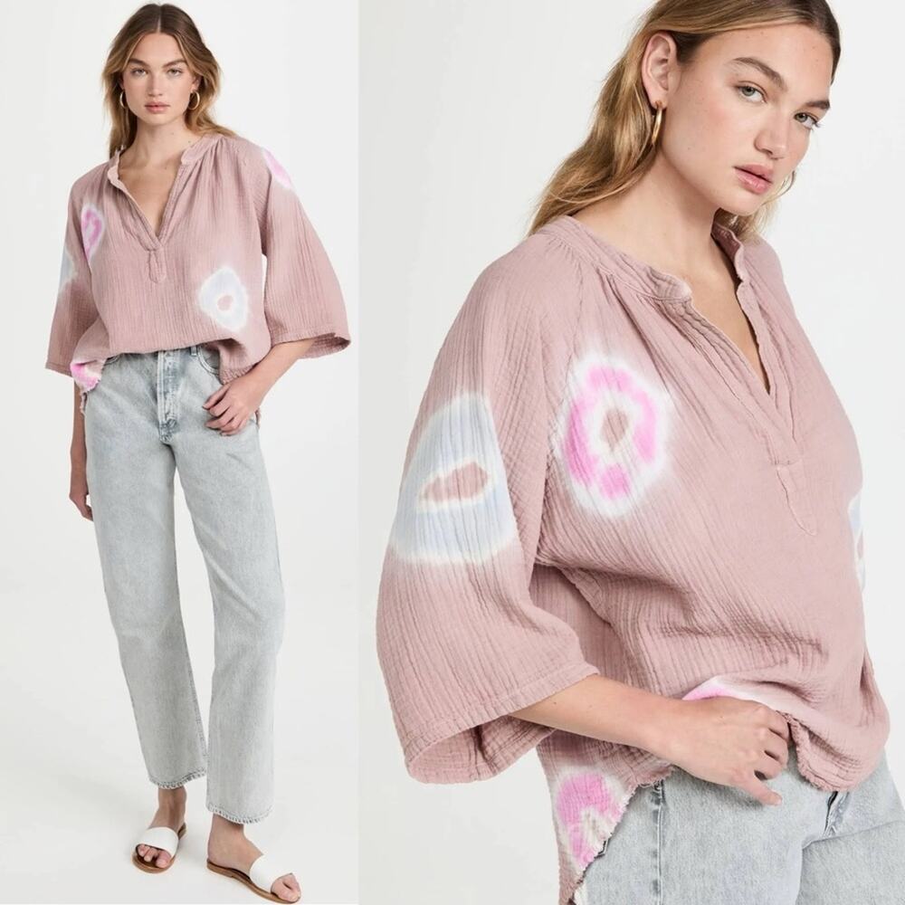 9Seed Marrakesh Pink Tie Dye Gauze Dashiki Double Gauze Cotton Shirt Small